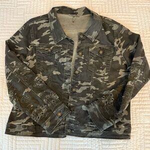 Camo Jean Jacket with Embroidered Details